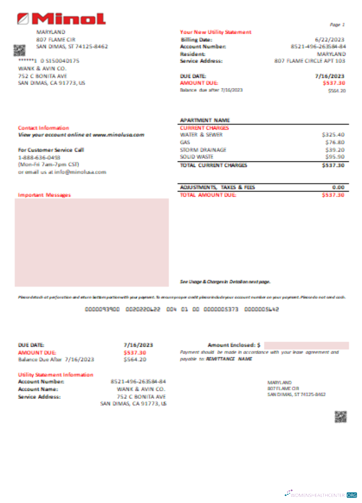 Download Minol USA utility business bill, SCR Photoshop template